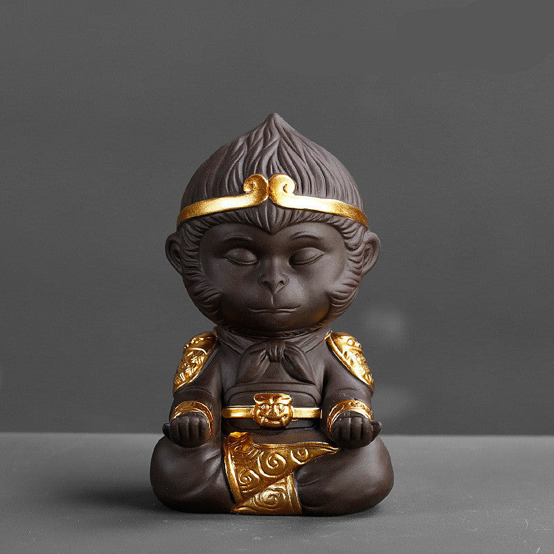 Monkey King – Exquisite Purple Clay Figurine for Home Decoration
