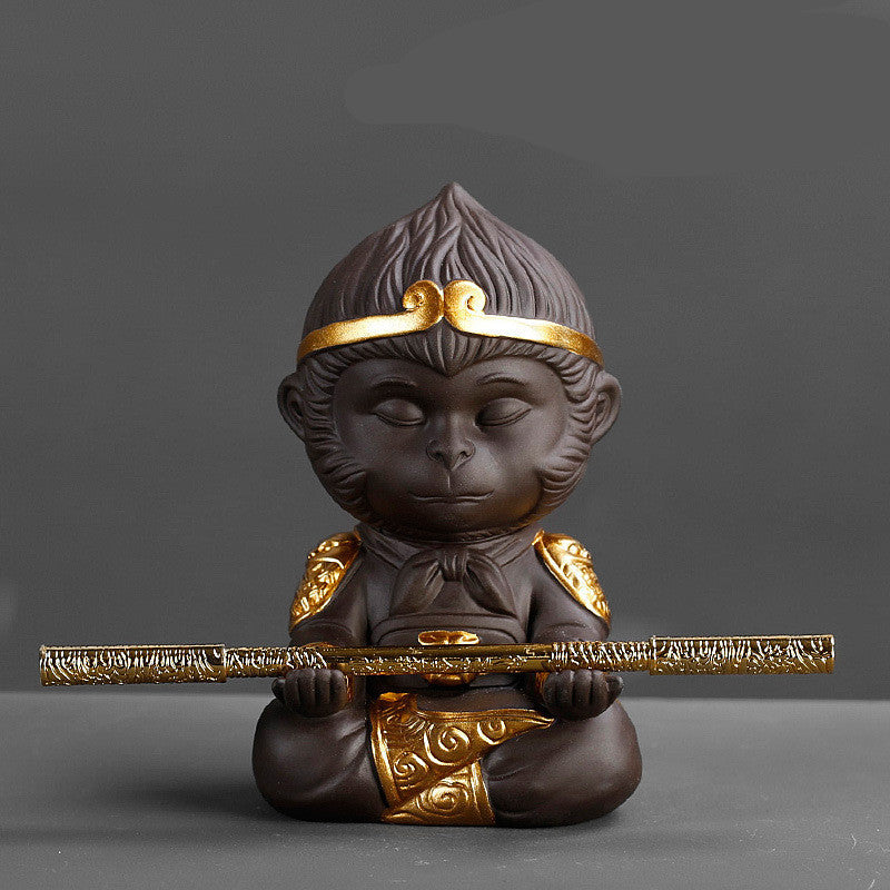 Monkey King – Exquisite Purple Clay Figurine for Home Decoration