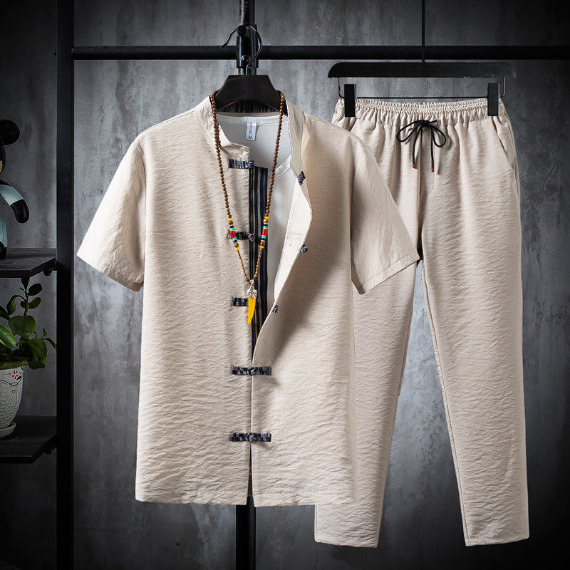 Short-sleeved Suit Casual Retro Kung Fu