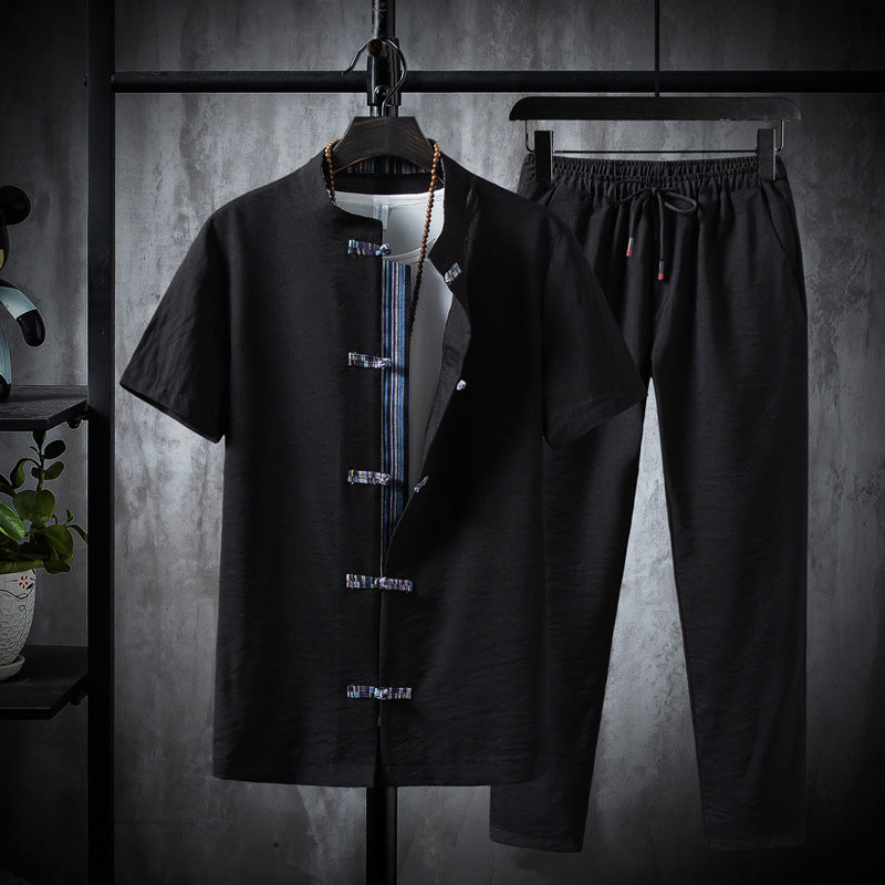 Short-sleeved Suit Casual Retro Kung Fu