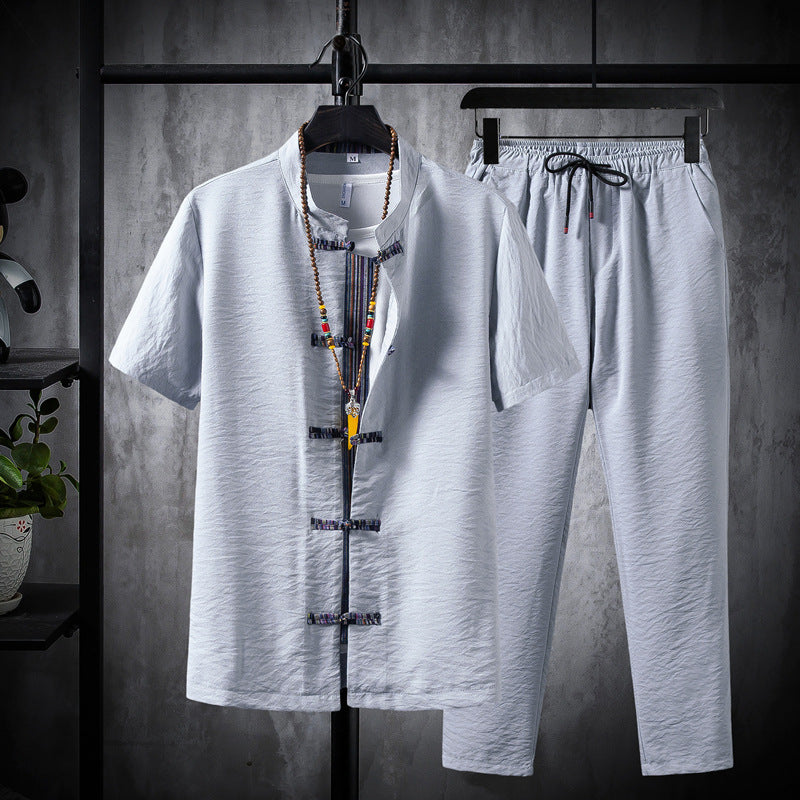 Short-sleeved Suit Casual Retro Kung Fu