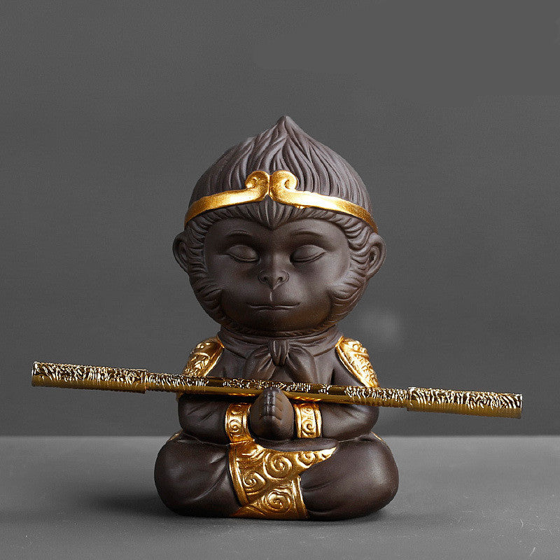 Monkey King – Exquisite Purple Clay Figurine for Home Decoration