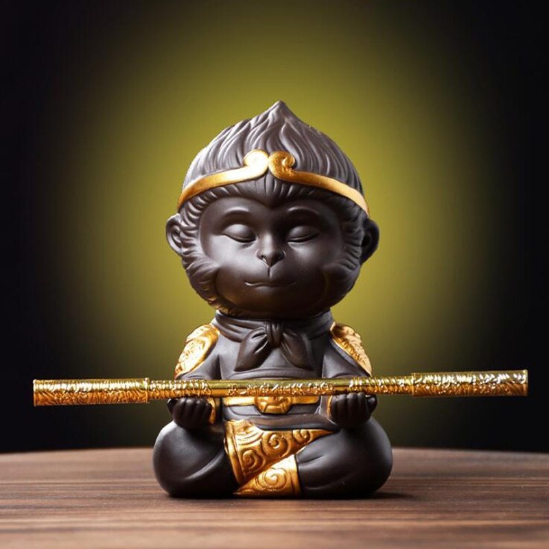 Monkey King – Exquisite Purple Clay Figurine for Home Decoration