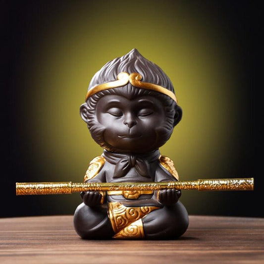 Monkey King – Exquisite Purple Clay Figurine for Home Decoration