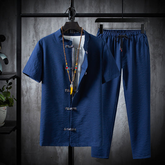 Short-sleeved Suit Casual Retro Kung Fu